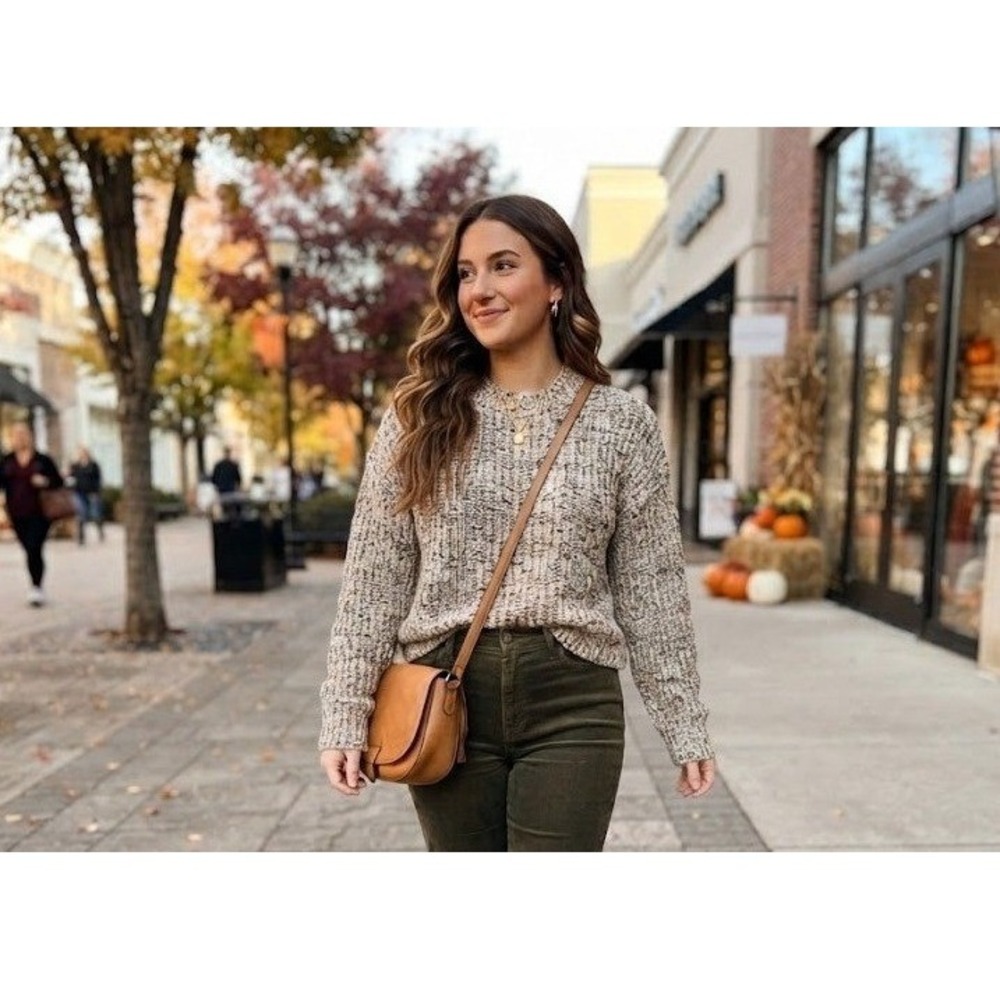 Z Supply Women M Marled Tan Cropped Sweater Cotton Blend Boho Knit Fall Winter